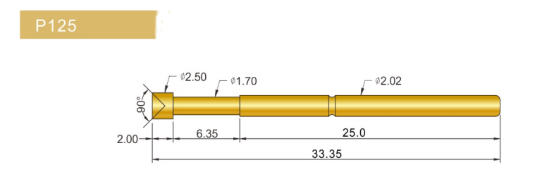 P125-LM探針尺寸、P125探針尺寸、2.0探針、測(cè)試探針、測(cè)試頂針、彈簧針