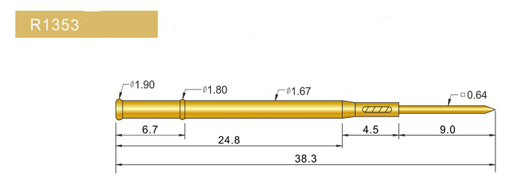 R1353-W探針套管、1.67mm測試針、總長38.3mm、彈簧針套管圖片、測試針套管圖片、頂針套管圖片、探針套管圖片