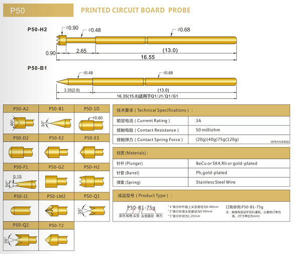 P50測(cè)試探針規(guī)格、P50測(cè)試探針選型、測(cè)試探針廠家