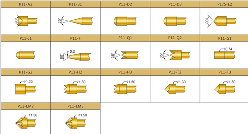 P11測試探針頭型，華榮華測試探針選型，測試探針規(guī)格型號